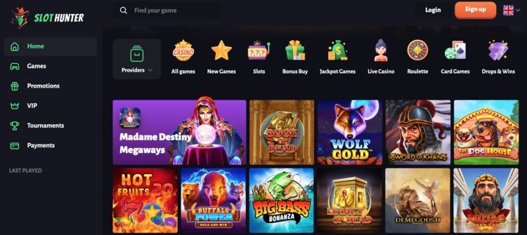 page d'accueil slothunter casino